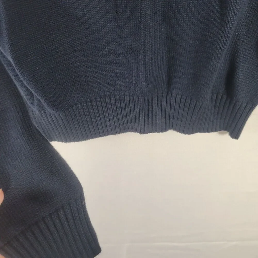Polo Ralph Lauren Men's Medium Navy Blue 100% Cotton Crewneck Sweater Red Pony